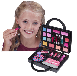 Every little girl loves to watch mummy do her make-up, and if he gets to use some of mummy's make-up then even better, well now your little one can use her own make-up from her very own make-up bag, it's perfect to use as a handbag that your daughter can take with her and pretend to be grown up.  You and your little girl can have a pamper night together doing beautiful sparkly make-up and nails, with over 16 colours for eyes, lips and cheeks.