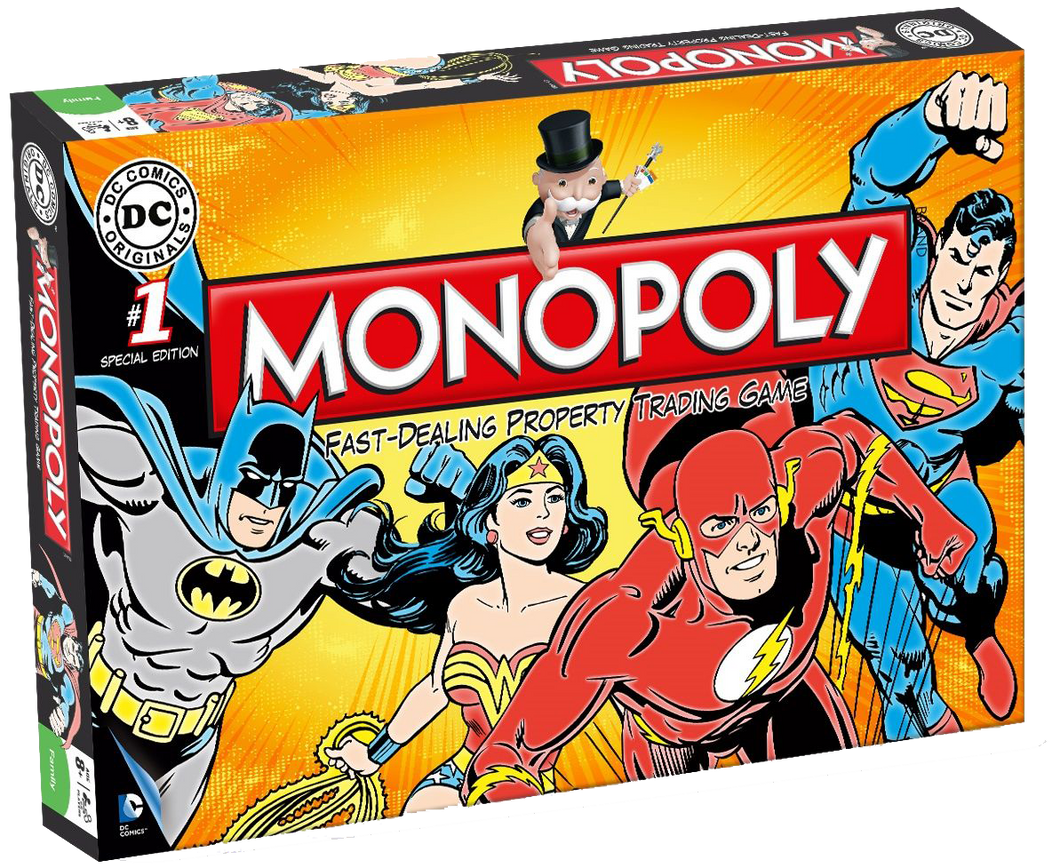 For fans of DC comics, this version of Monopoly is great for you! Tour DC comics for the hottest properties: heroes and villians, planets, planets and companies are all up for grabs.  Invest in the detective agencies and hideouts, then watch the rent come pouring in!  Make deals with other players and look out for bargains at auction, there are many ways to get what you want. 