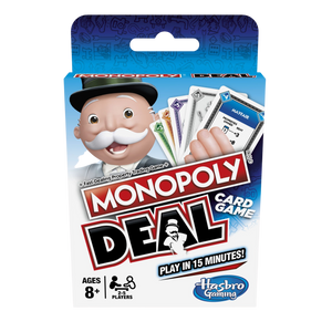 Monopoly is the much loved family board game, that you can now play where ever you go, Monopoly Deal is the fantastic travel game that everyone will love and it's now been made a lot simpler, the object of the game is to collect 3 property sets to win, use action cards to charge rent and make tricky deals.  