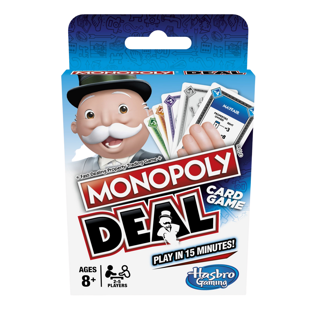 Monopoly is the much loved family board game, that you can now play where ever you go, Monopoly Deal is the fantastic travel game that everyone will love and it's now been made a lot simpler, the object of the game is to collect 3 property sets to win, use action cards to charge rent and make tricky deals.  