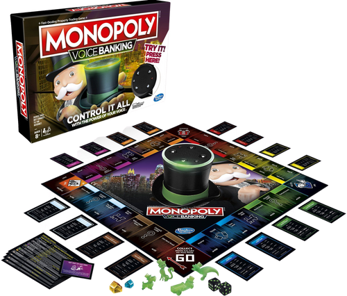 The Monopoly Voice Banking game features lights and sounds, and comes with an interactive Mr Monopoly banking unit. The iconic Monopoly top hat is voice-activated and the personality of Mr Monopoly really shines as he handles all of the transactions. He keeps tabs on players' money and properties so there's no cash or cards to think about. Talk to Mr Monopoly and he responds. 