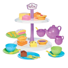 Load image into Gallery viewer, Humpty Dumpty are pleased to be offering the Mr Kipling cake stand with Tea set, this afternoon tea set includes such cakes as fondant fancy, bakewell tart, battenberg, jam tart and apple pie, your little ones can learn through role play by making teatime fun with shape sorting
