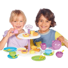 Load image into Gallery viewer, Humpty Dumpty are pleased to be offering the Mr Kipling cake stand with Tea set, this afternoon tea set includes such cakes as fondant fancy, bakewell tart, battenberg, jam tart and apple pie, your little ones can learn through role play by making teatime fun with shape sorting, fun with friends ideal for boys and girls
