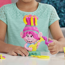 Load image into Gallery viewer, Every girl loves the adorable character Poppy from Trolls World Tour, she has now been combined with Play-Doh and every girls love of hair styling. She comes complete with all the girly colours of play-doh you require to give her some very funky syles!
