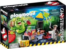 Load image into Gallery viewer, We all know the lovable green character &#39;Slimer&#39; from the 80s film Ghostbusters!  Now Playmobil have created a playset which includes a hot dog stand, Slimer is getting into trouble eating all the hot dogs and getting slime everywhere, this set includes realistic food and drink and silicone slime splashes that stick on all smooth surfaces.
