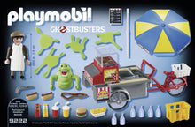 Load image into Gallery viewer, We all know the lovable green character &#39;Slimer&#39; from the 80s film Ghostbusters!  Now Playmobil have created a playset which includes a hot dog stand, Slimer is getting into trouble eating all the hot dogs and getting slime everywhere, this set includes realistic food and drink and silicone slime splashes that stick on all smooth surfaces.
