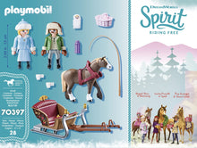 Load image into Gallery viewer, Let&#39;s go on a sleigh ride with the Playmobil Sleigh Ride playset, this festive set is great for the Christmas period, when your child wants to pretend they are taking their horse drawn sleigh on a magical journey through the snow.  This set includes 3 characters to play with to make the magic seem all the more real for your little one.

