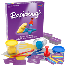 Load image into Gallery viewer, Guess too slow and you lose some dough! Rapidough is the original game of modelling charades.  There&#39;s never a dull moment as everyone plays at once - every round! Players take turns at modelling the card entries for their team mates.
