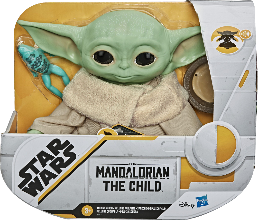 Star Wars fans will love this mysterious alien from the hit series The Mandalorian! He may look like Baby Yoda, but this lovable little creature is called the Child! Squeeze this adorable plush toy to hear him talk, he makes 10 different sounds.  He comes with a frog and bowl.  Grab yours now because he is one of the Galaxy's most wanted!