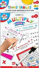 Load image into Gallery viewer, These fantastic wipe clean work sheets that come with a pen, are fantastic for aiding your child&#39;s learning, we have 3 to choose from, that help with spelling, times table and general maths &amp; numbers, each pack come with 20 sheets.  Each pack helps with different things

