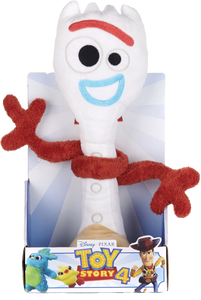 Forky the fantastic well known and lovable character from Toy Story 4, will be every child's best friend! Your little one will want to take this great plush toy with them where ever they go.  Even the box that it comes in is fun, with door hangings to cut out on the back!