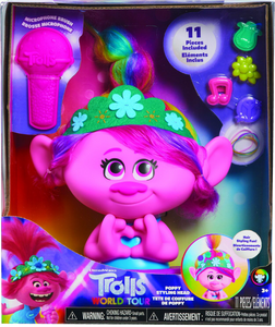 Girls will love the Poppy styling head from Trolls World Tour, they can style Poppy's hair with all the included accessories, she will have hours of fun playing with her beautiful multi-coloured hair.