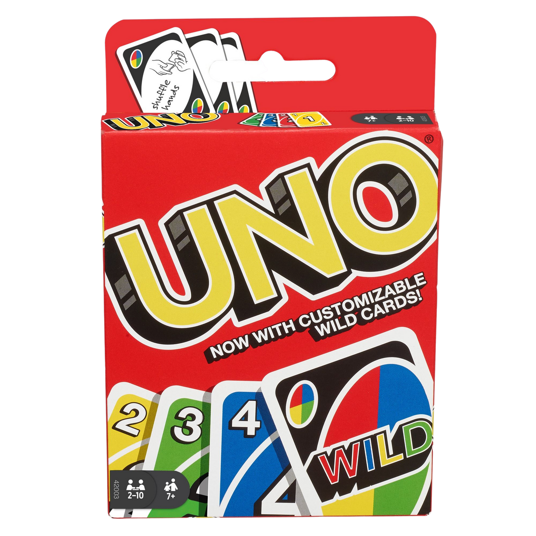 For more than 40 years, Uno has been a card game that just about everyone in the family can play. The object is simple – get rid of all your cards before everyone else. Match the number, colour, or type of card to play; use a wild if you don't have a match, or draw from the pile until you get a card you can play.  Fantastic as a travel game!