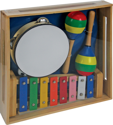 Strike a chord with your little one's musical instincts with Tooky's Wooden Musical Set! Go Rock 'N' Roll with the Tambourine, Spanish Dancing with the Maraca's and join the Orchestra with the Xylophone! Suitable for little ones who love music and creative play.