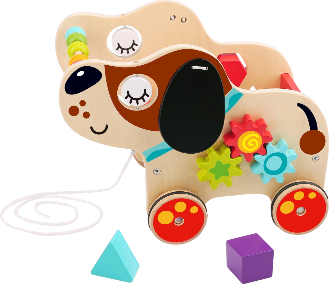 This adorable wooden pull along dog, will give your child hours of fun, this wonderful floopy eared friend is more than just a toy, your child can learn all about colours and shapes through play, this pup will keep your child entertained and educated.