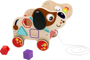 This adorable wooden pull along dog, will give your child hours of fun, this wonderful floopy eared friend is more than just a toy, your child can learn all about colours and shapes through play, this pup will keep your child entertained and educated.